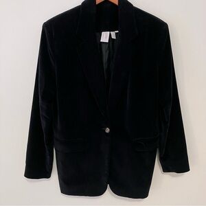 VTG Women’s Sz. 6 Black Velvet Single Breasted Blazer Boyfriend Style Preppy